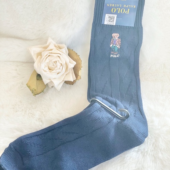 New with tags Mens POLO RALPH LAUREN COTTON SOCK with BEAR and Logo. NAVY BLUE - Picture 4 of 4